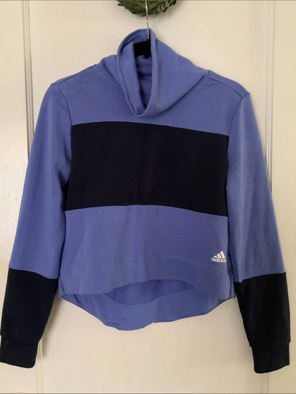 adidas purple and navy Cowl Neck Colorblock Sweatshirt